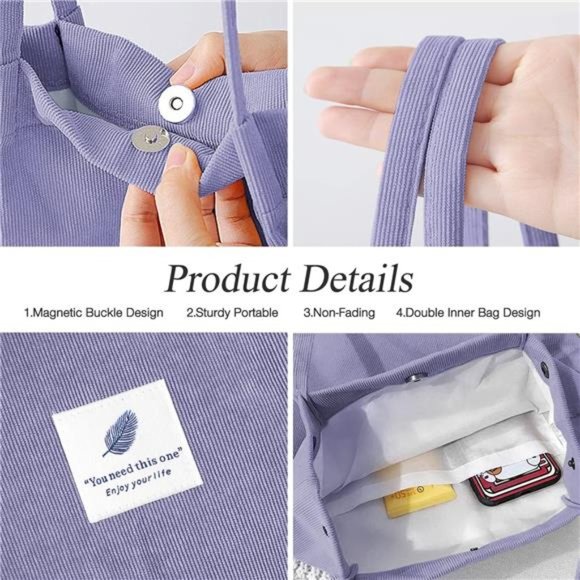 Tote Corduroy Bag Women's Shoulder Purses for Office School Shopping Travel Grey - Picture 5 of 6